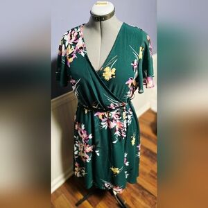 Floral Wrap Dress in Deep Green